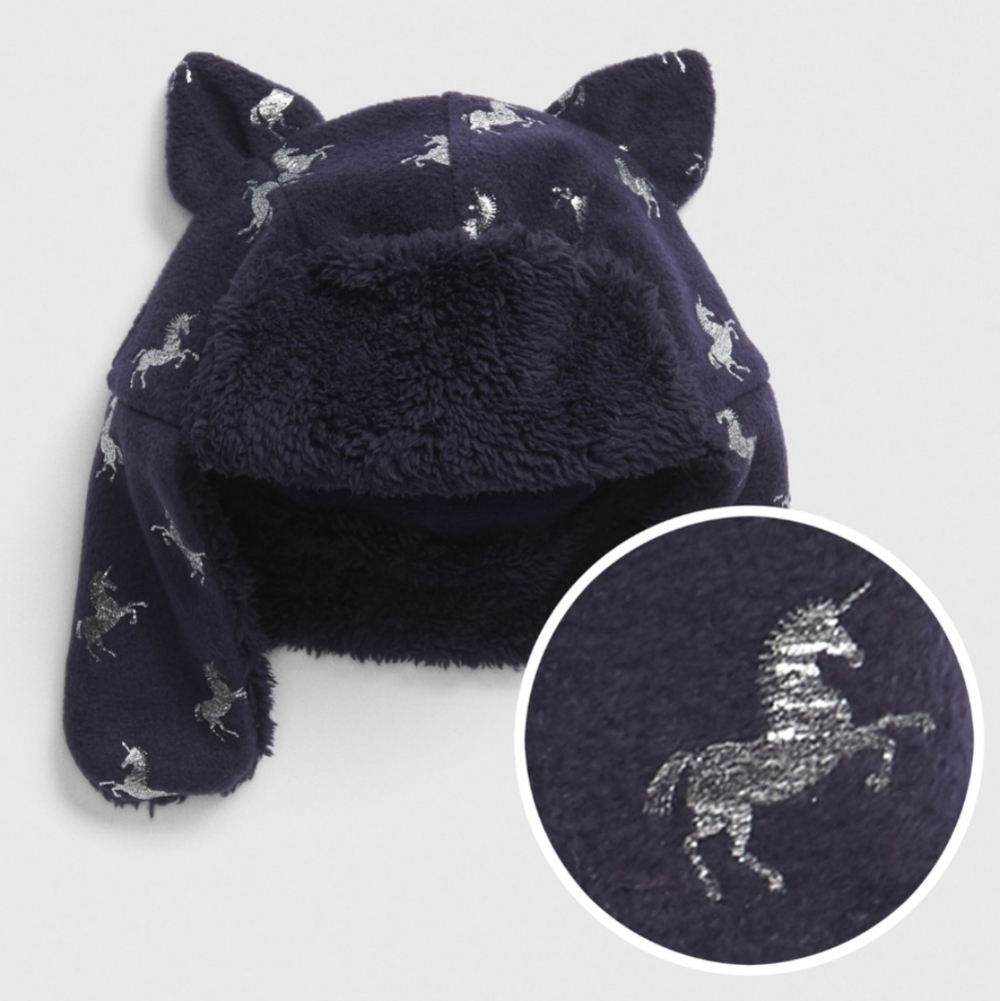 Baby Gap Unicorn Trapper Hat Navy NWT